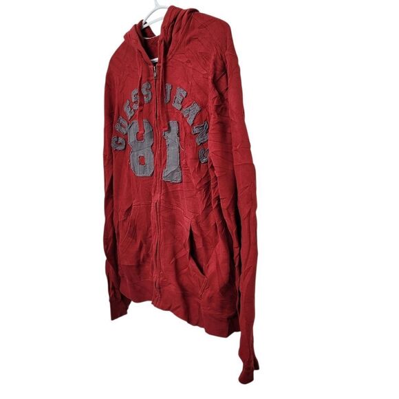 2/$20 Guess Classic Logo Red Zip Up Hoodie Jacket Size: M - Picture 5 of 10